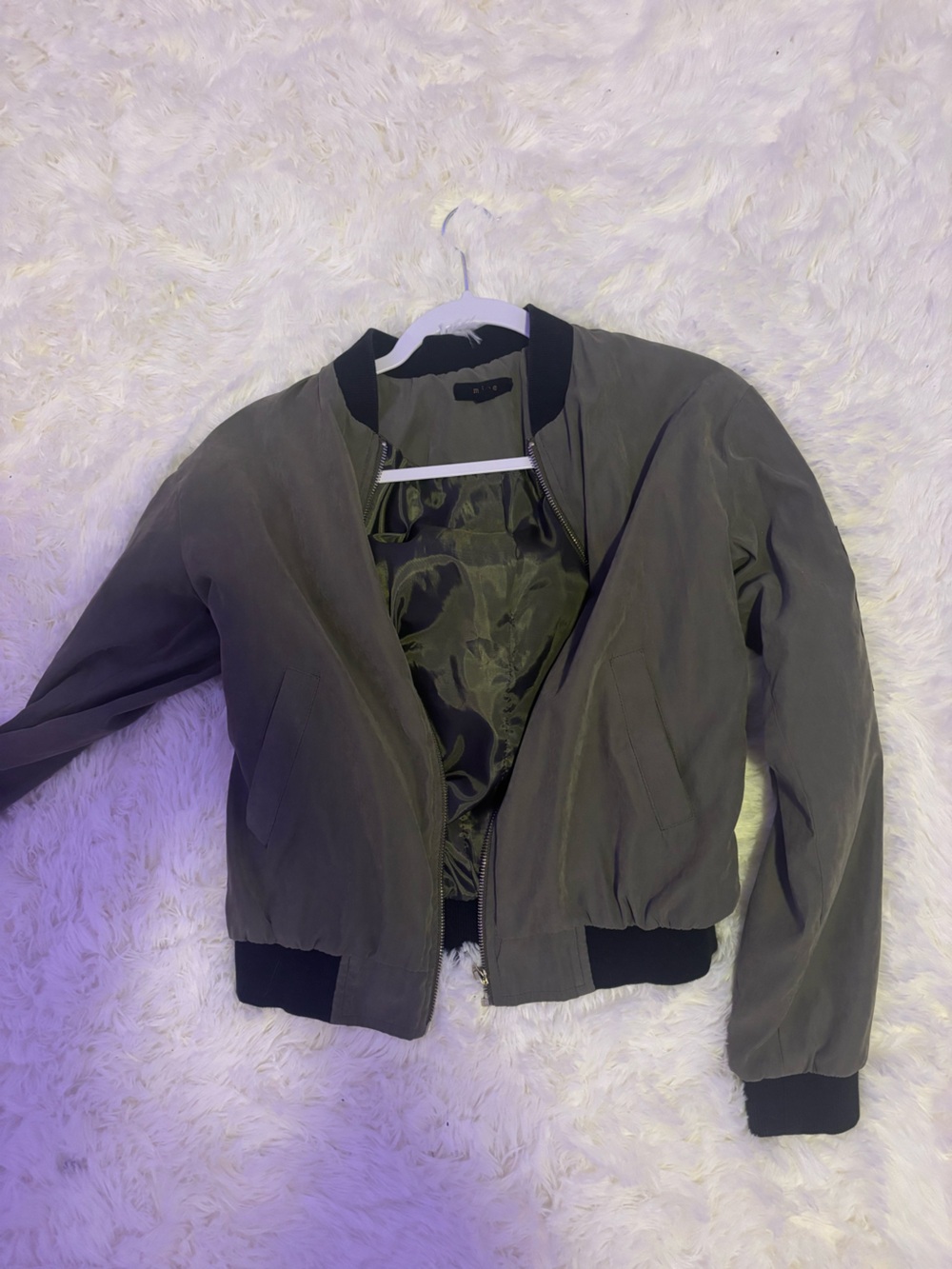 Mine Olive Green Bomber Jacket with Black Trim small